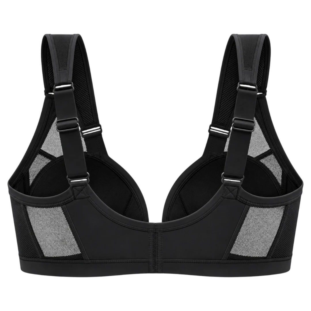 Black Front Closure Support Bra with Adjustable Straps