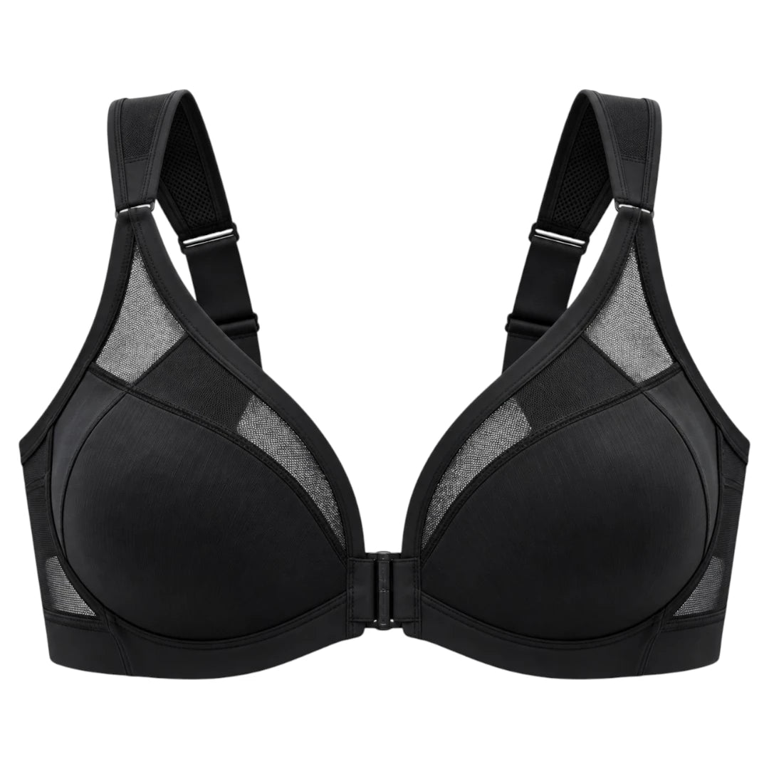 Black Front Closure Support Bra with Adjustable Straps
