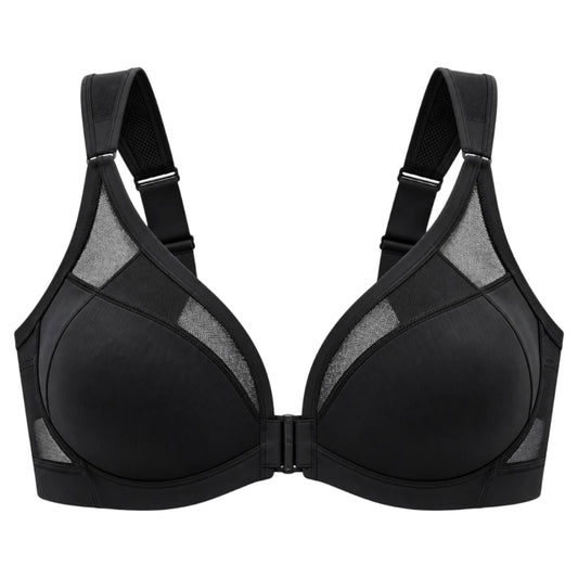 Black Front Closure Support Bra with Adjustable Straps