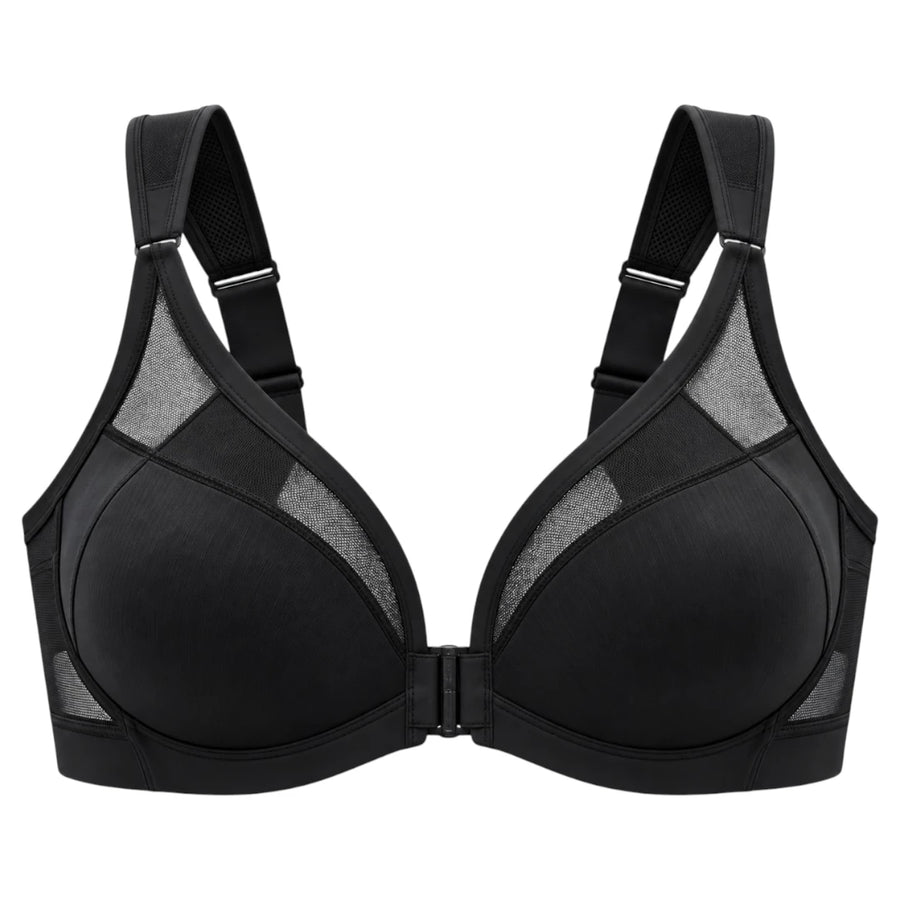Black Front Closure Support Bra with Adjustable Straps