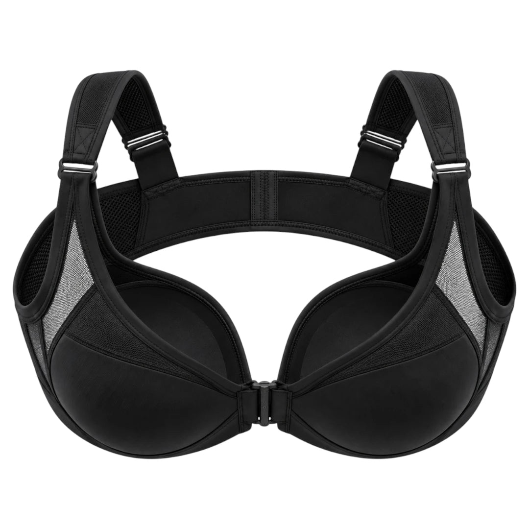 Black Front Closure Support Bra with Adjustable Straps