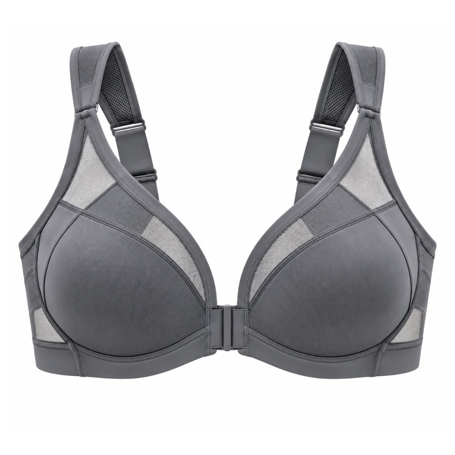 Charcoal Gray Front Closure Support Bra for Women
